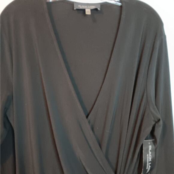 NWT Black Label by Evan-Picone Black Faux Wrap V-Neck 3/4 Sleeve Dress Size 16 - Picture 3 of 5